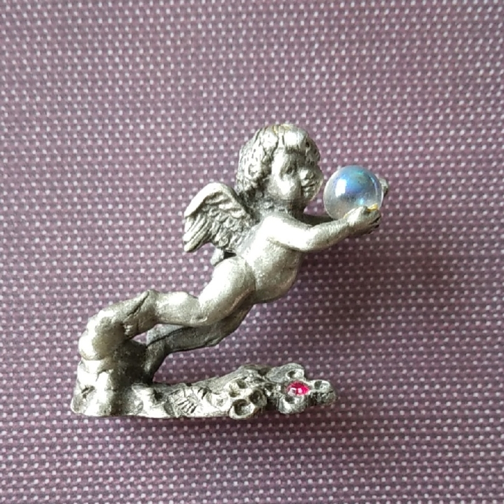 Sunglo Vintage Silver Pewter Mini Angel Cherub Figurine